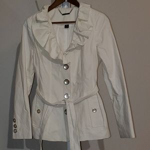 White House Black Market Ivory Ruffle Collar Button Down jacket